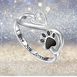 Infinity Heart & Dog Paw Alloy Ring, "I Love You Forever" Engraving